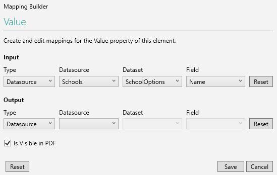 Picture showing the Input Values in the Mapping Builder. 